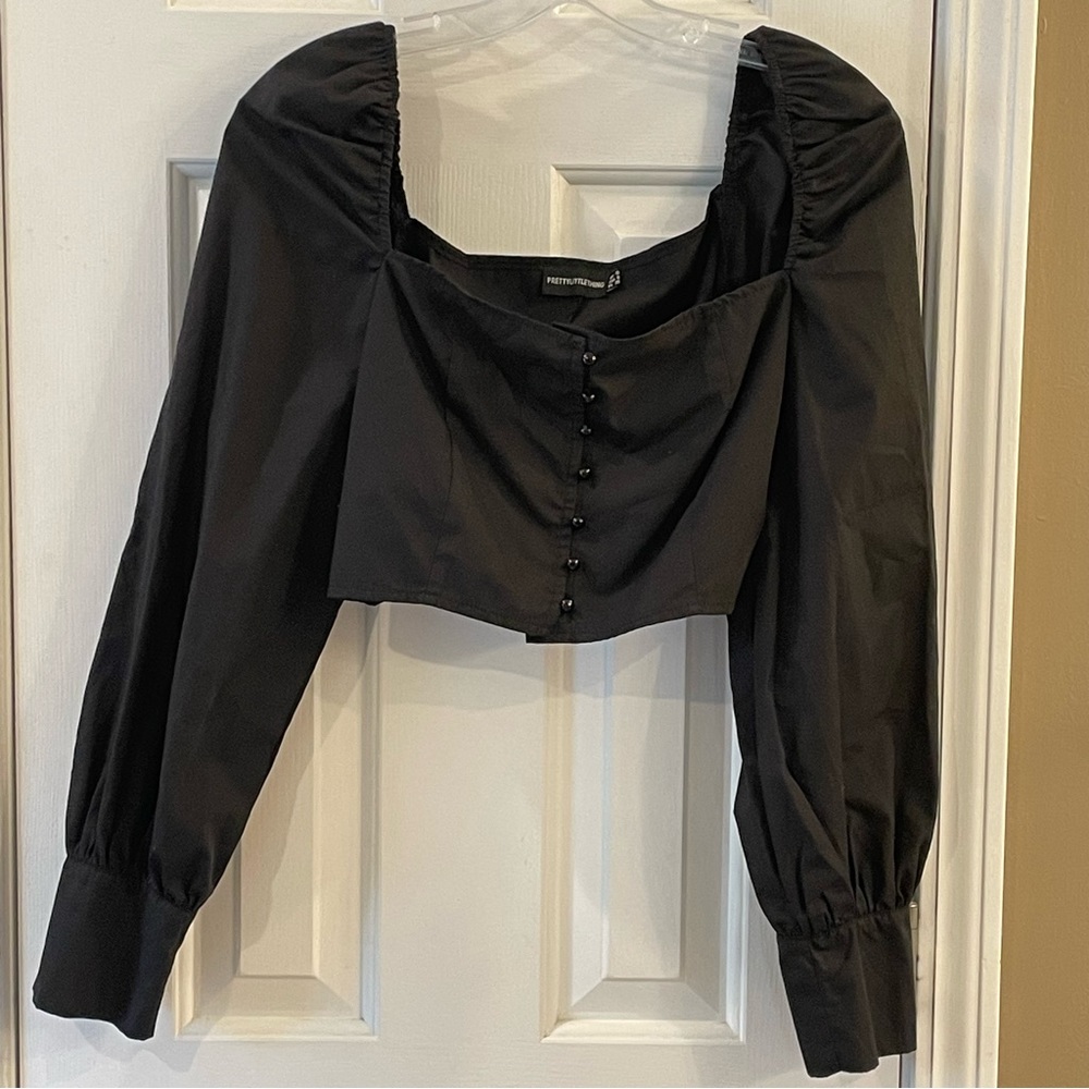 Pretty Little Thing Cropped Puff Sleeve Blouse Black - 6